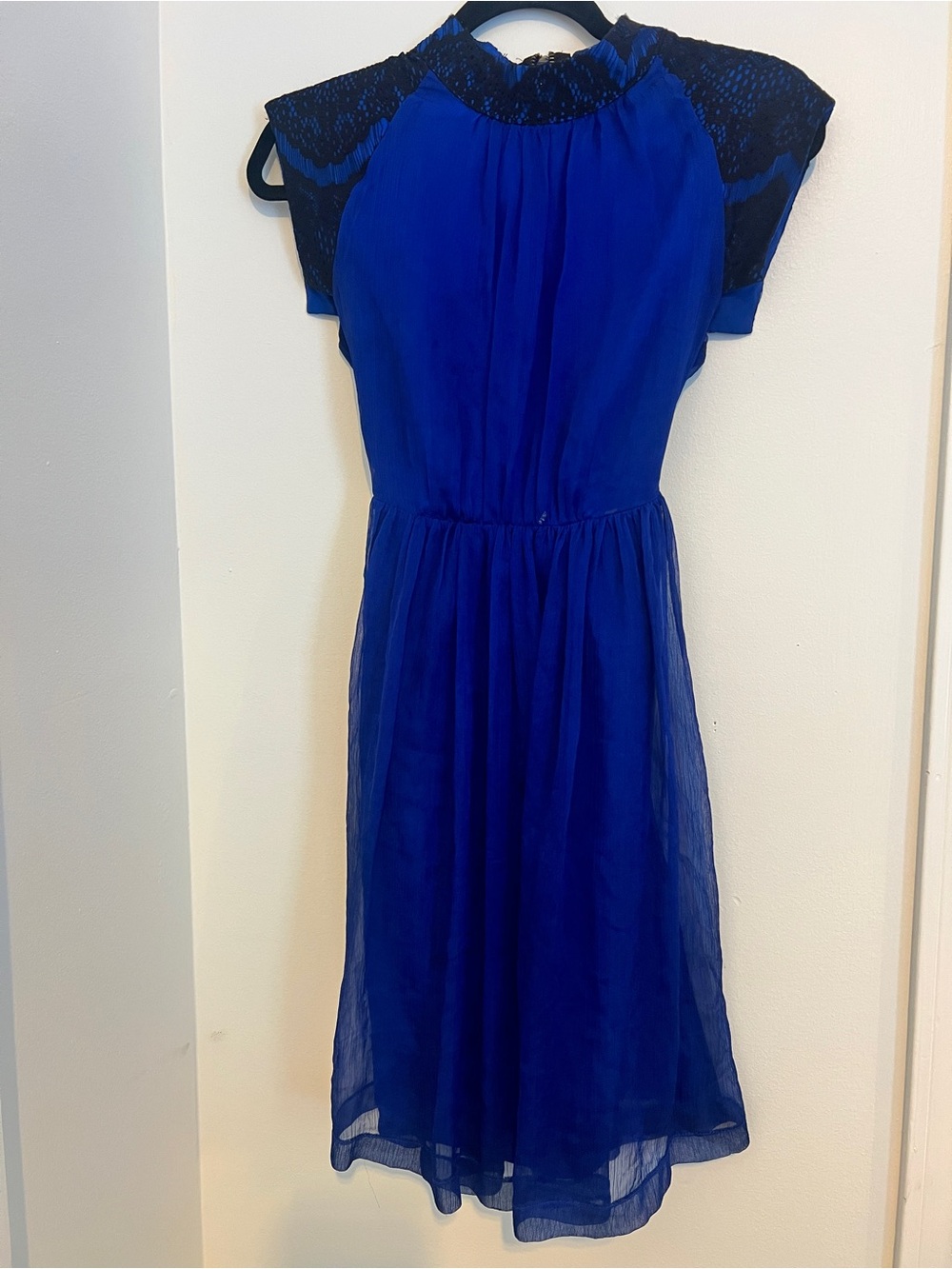 Esley Cobalt Blue Dress with Black Lace Yoke
